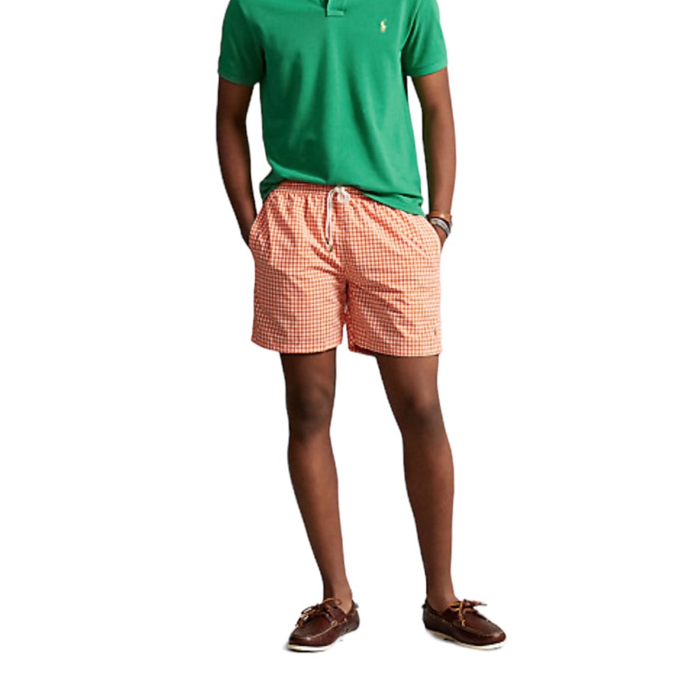 Polo by Ralph Lauren Orange/White Check Traveler Classic Swim Trunks Size XXL
